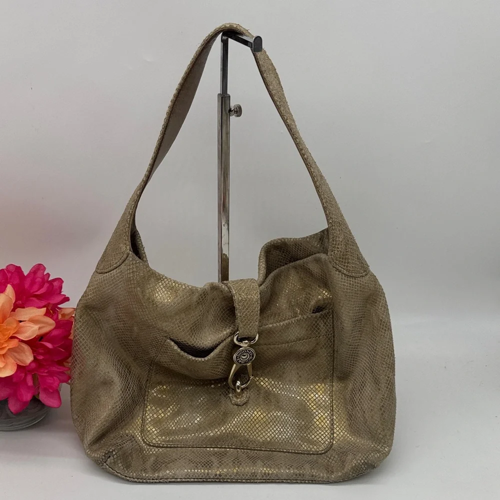 Dooney & Bourke Vintage Gold Tone Elegant Tan Hobo Style  Shoulder Bag DB8679